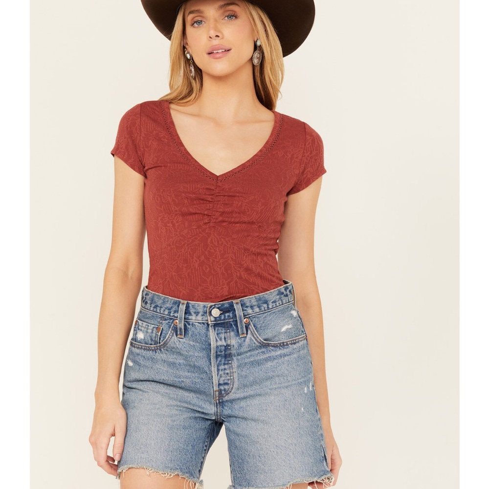 Shyanne Rust V-Neck Ruched top
